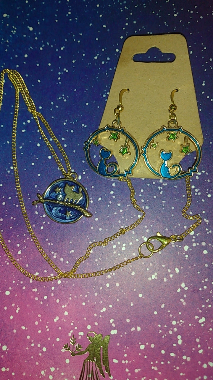 Space/Cat Earrings/Necklace Sets