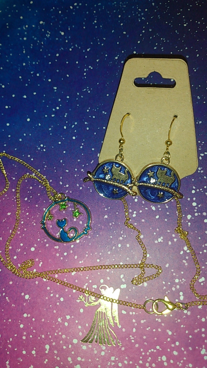 Space/Cat Earrings/Necklace Sets